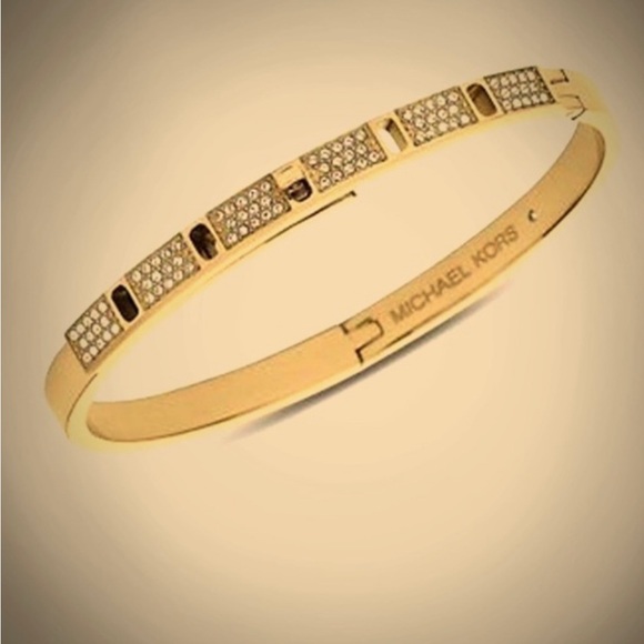 Micheal Kors Heritage Turnlock Goldstone Pavé Crystal Bangle Bracelet - Picture 1 of 16